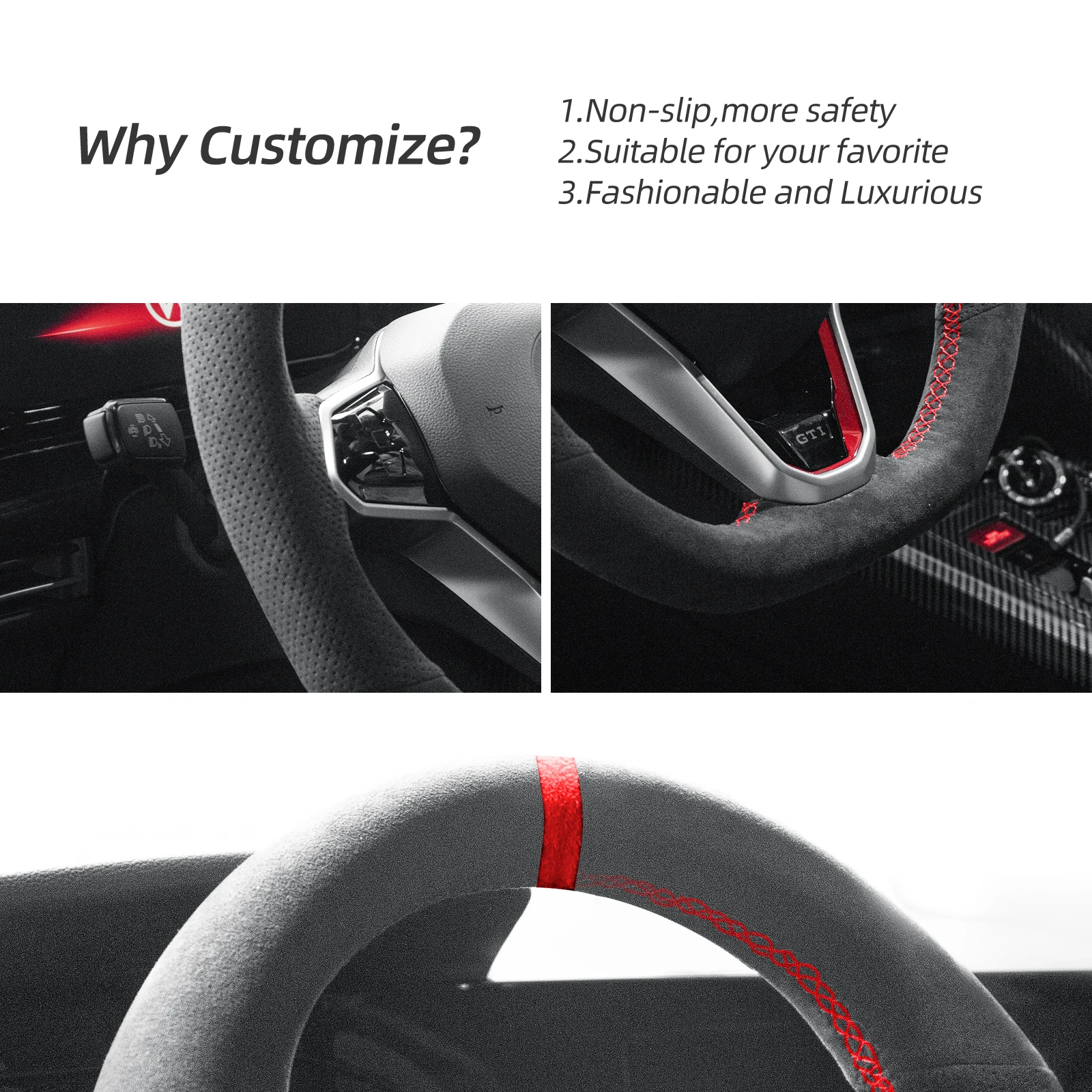 Alfanxi Hand Stitch Alcantara Steering Wheel Cover Compatible with Volkswagen Golf 8 MK8 GTI Golf GTE 2020 2021