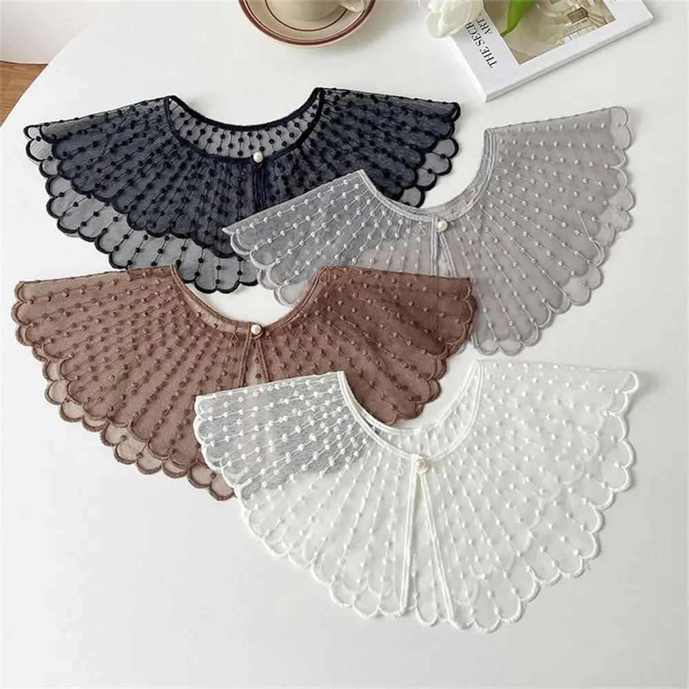 

Fashion Lace Embroidered Pearl Shawl Casual Solid Color Fake Collar Detachable Collar Women Ladies Clothes Accessories