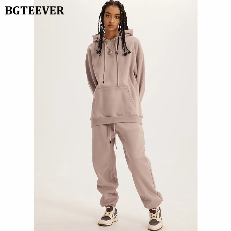 BGTEEVER Women Tracksuits Thicken Fleece Hoodies and Harem Pants Ladies Warm Trousers Set Winter Women Sweatshirts Set 25 Colors