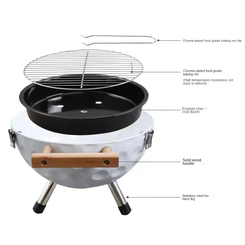 Promotion Grills Porcelain Enameled Stainless Steel Easily Assembled BBQ Grills Barbecue Golf Ball Design New Style 14 Inches