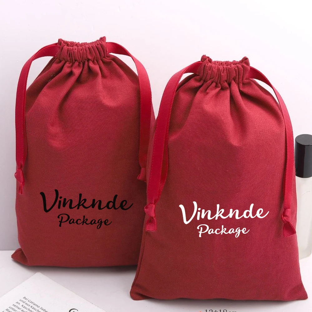 

50pcs/lot Personalized White Cotton Canvas Jewelry Packaging Wedding Favor 25x30cm Bags Drawstring Custom Logo Chic Small Pouch