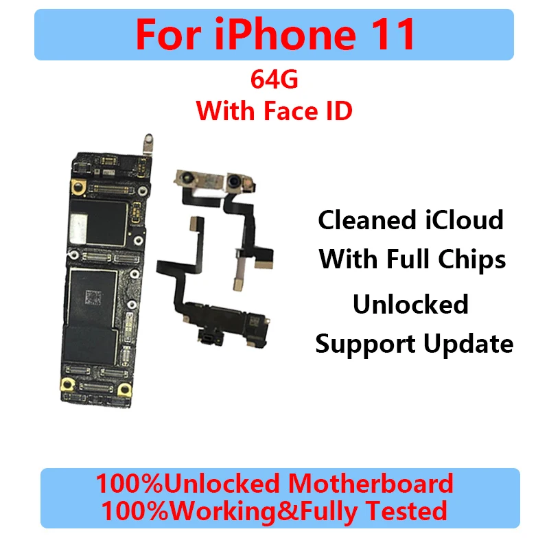 To 100%Working Unlocked Motherboard For iPhone 11 Pro Max Logic Main Board With Face ID Fully Tested Support System Cleaned