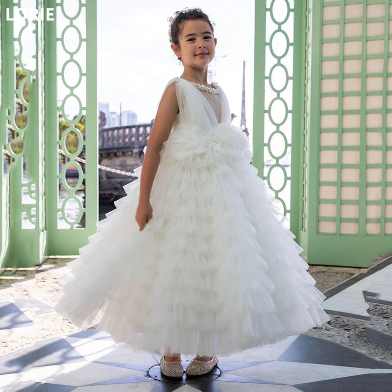 LORIE A-line Flower Girl Dresses Bow Sleeveless Princess Pleats Dress Baby Girl Dresses First Communion Bow Customized