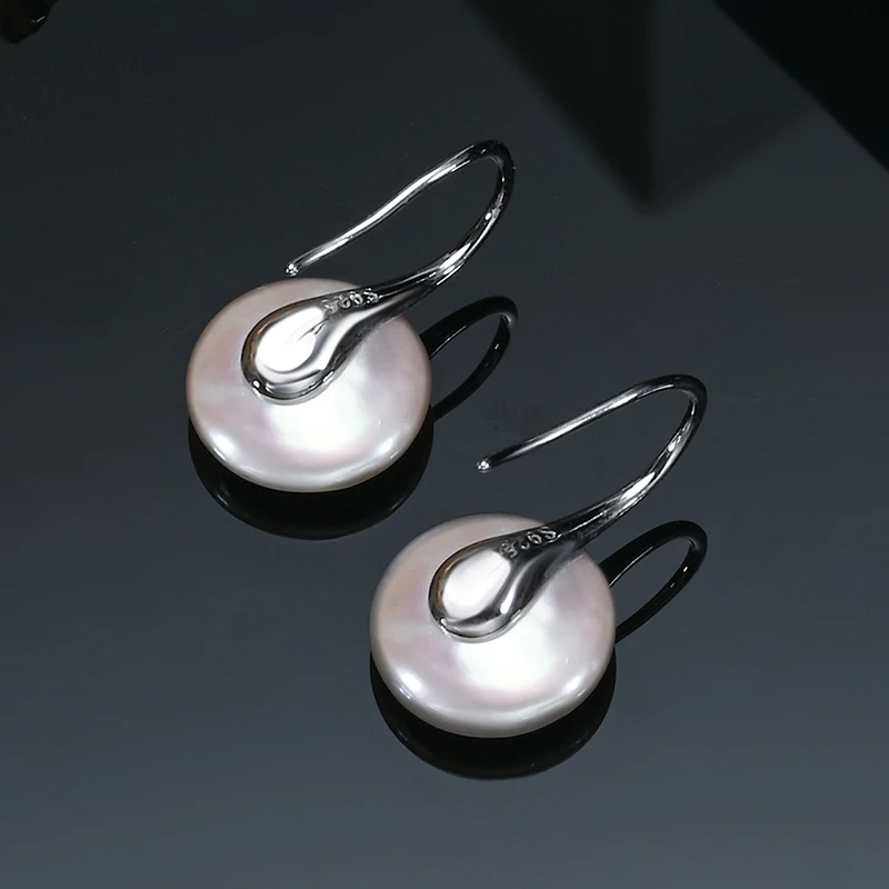 Baroque Button Natural Freshwater Pearl Ear Spoon Style Earrings 925 Sterling Silver Fashion Classic Elegant Gifts for Women