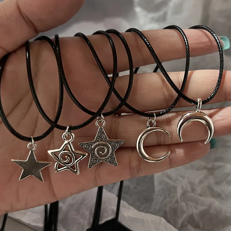 Star Earrings Silver Color swirly Star 90s Chokers Celestial Best Friends Celestial Gift for Friend Necklaces Pendant Men Women