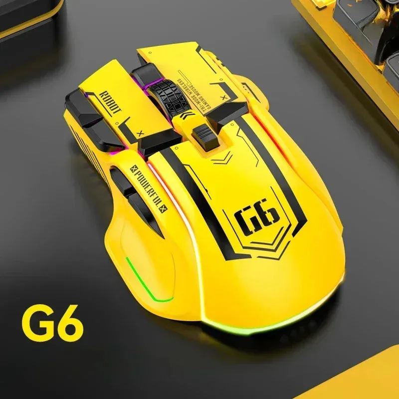 ماوس ألعاب لاسلكي Wolf G6 مجاني ثلاثي الوضع BT/2.4G/USB-C 16000 ديسيبل متوحد الخواص خفيف الوزن RGB قابل لإعادة الشحن للكمبيوتر/Mac
