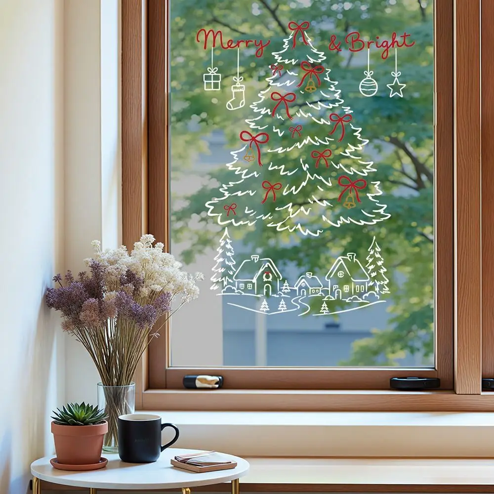 Colorful Merry Christmas Window Sticker Cartoon Pattern Electrostatic Shopwindow Decorative Sticker Static Santa Snowman Deer
