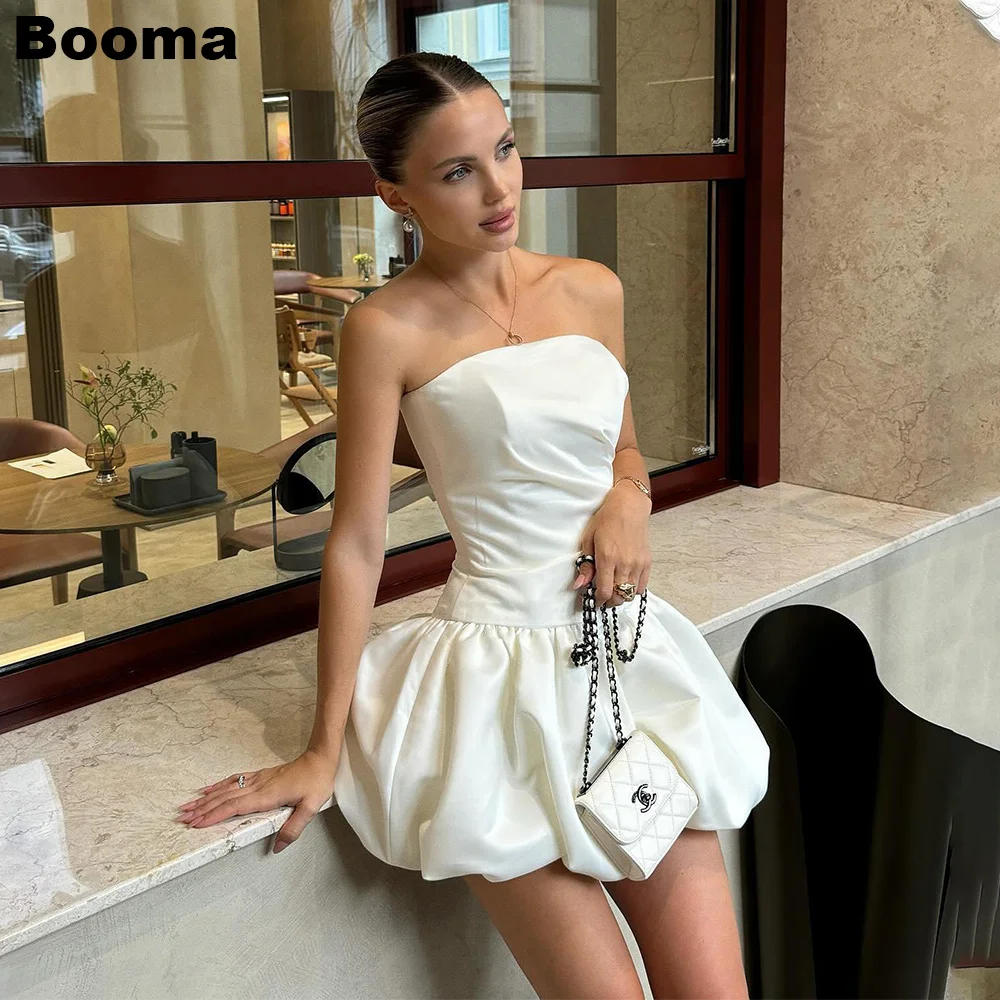 

Booma Simple A-Line Brides Party Dresses Strapless Puff Skirts Wedding Gowns for Women Mini Prom Dress Cocktail Gown Outfits