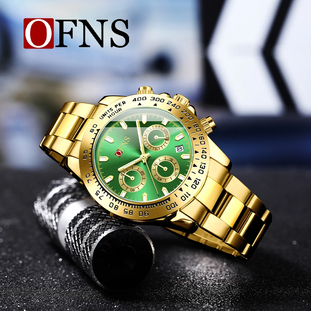 

OFNS 1525 модные мужские кварцевые часы с тремя глазами и шестью иглами, хронограф, водостойкий календарь, ночник, мужские кварцевые часы 2025