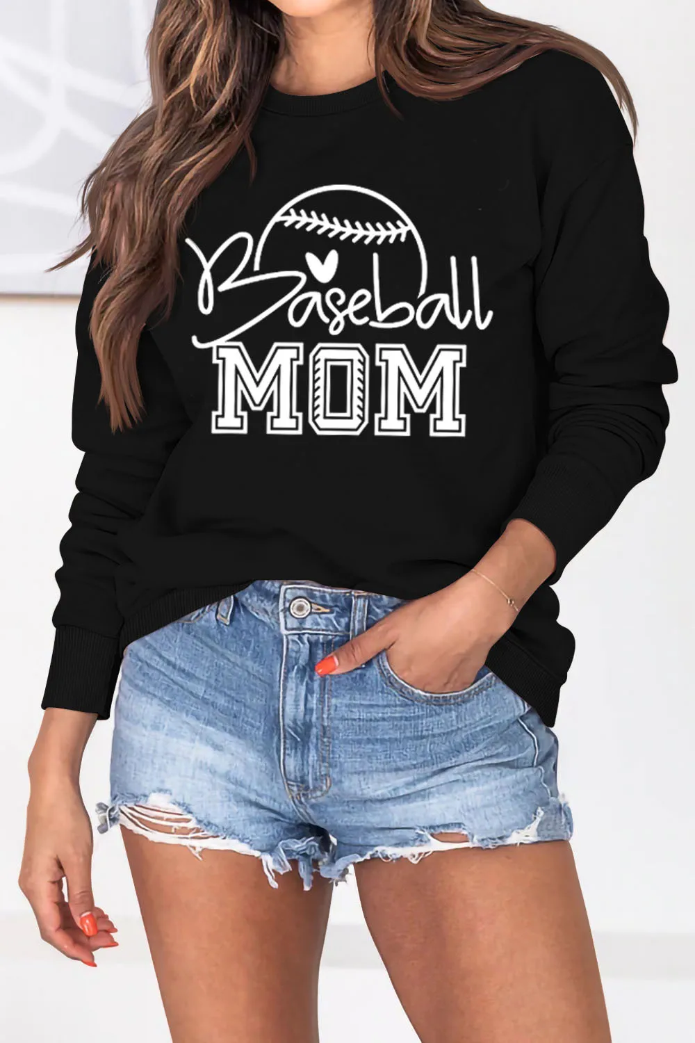 New fashion casual sweater Baseball mom printed loose round-necked long-sleeved shirt