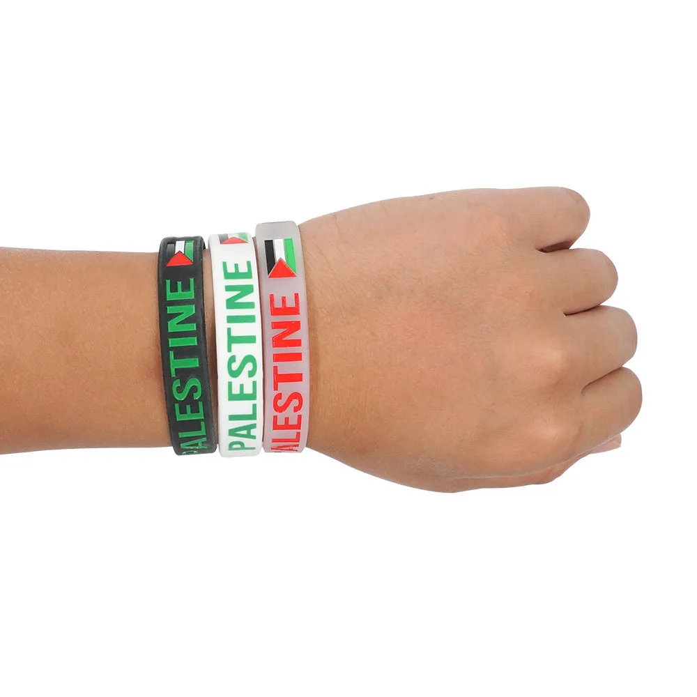 Elastic Silicone Wristband Black White Color National Flag Printed Palestine Men Women Hand Accessory Sport Bangle Bracelets - view 4