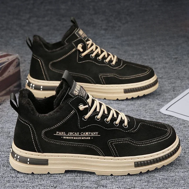 

Snow Boots for Men Lace Up Ankle Platform Winter Shoes Man Booties Black New in Sale Cotton Shoe Luxury Thick Plush Fleece Offer