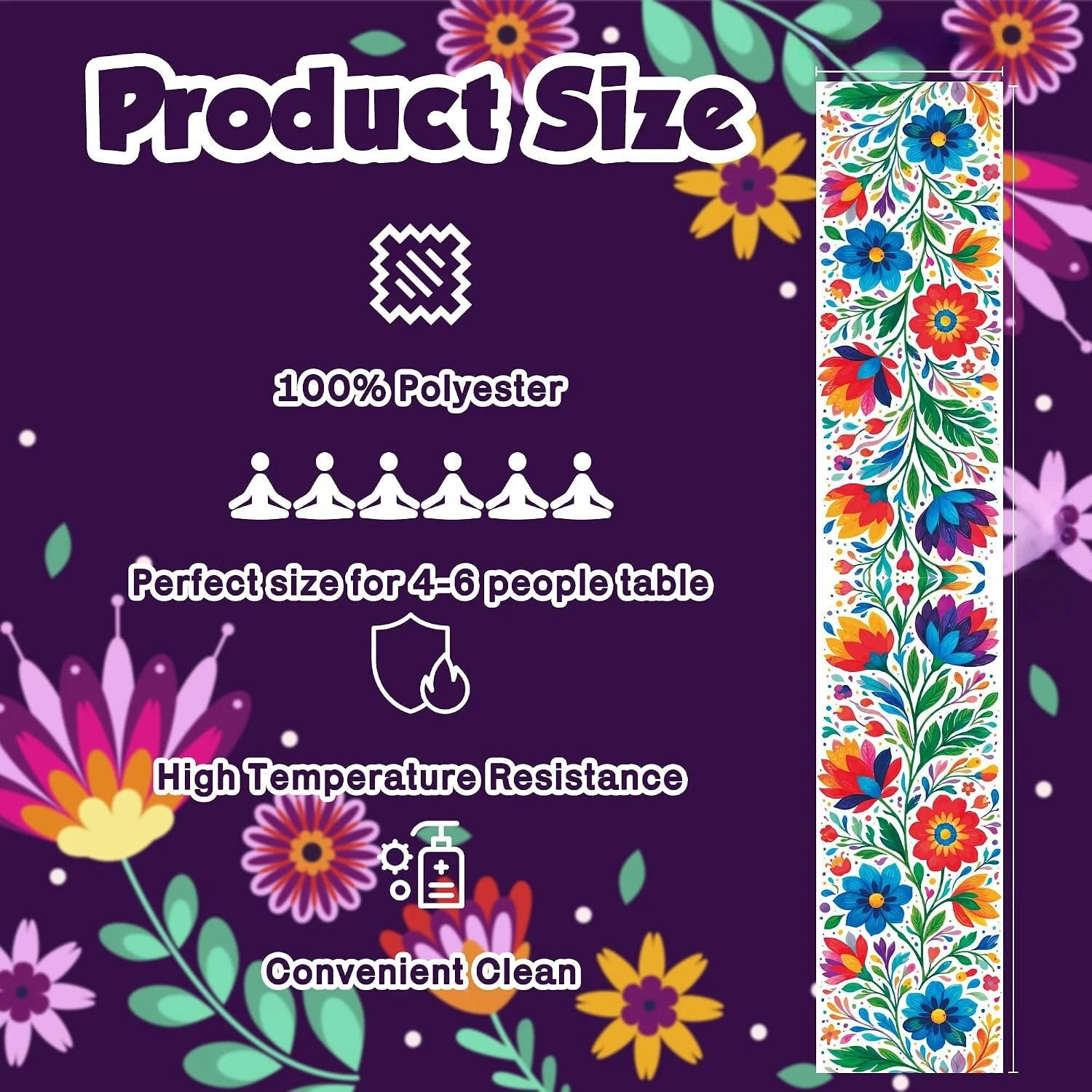 Mexican Floral Cinco De Mayo Table Runner, Fiesta Birthday Party Decorations, Taco Accessories, Home Dining Kitchen Table Decor