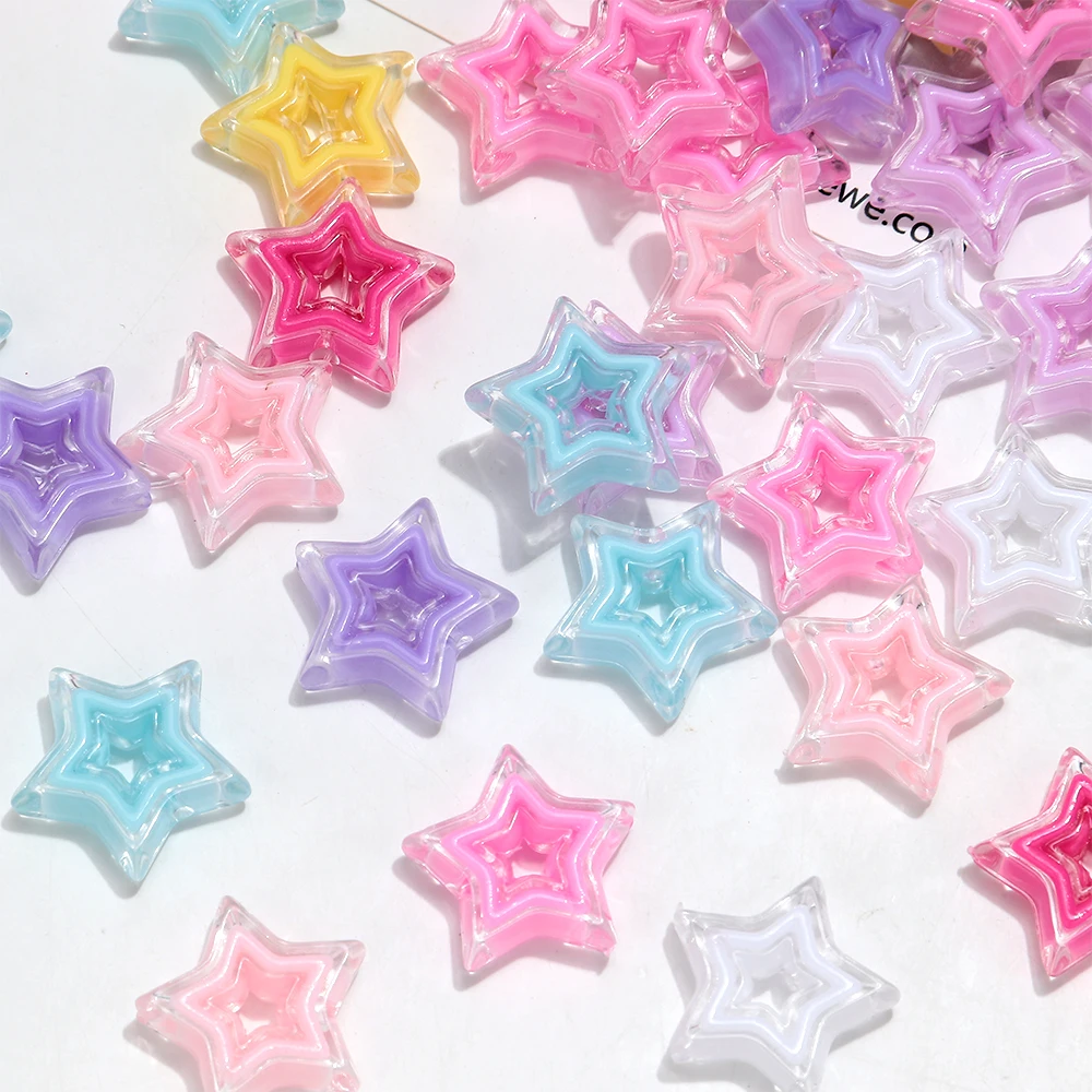 60pcs Transparent Acrylic Star Beads 21x23mm Loose Spacing Beads for DIY Jewelry Making  Necklace Mobile Phone Chain Accessories