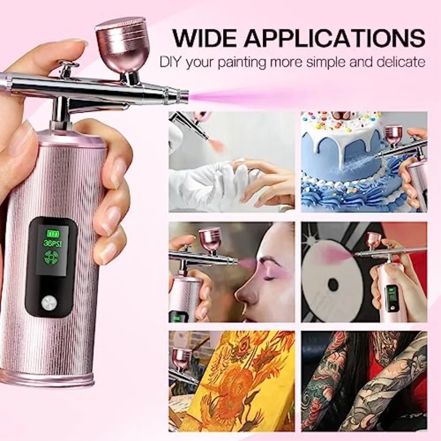 ชุดพ่นสีไร้สายแบบชาร์จไฟได้ พร้อมคอมเพรสเซอร์ในตัว สำหรับตกแต่งเล็บ ตกแต่งเค้ก งานฝีมือ งานพ่นสีโมเดล และงานละเอียดอื่นๆ