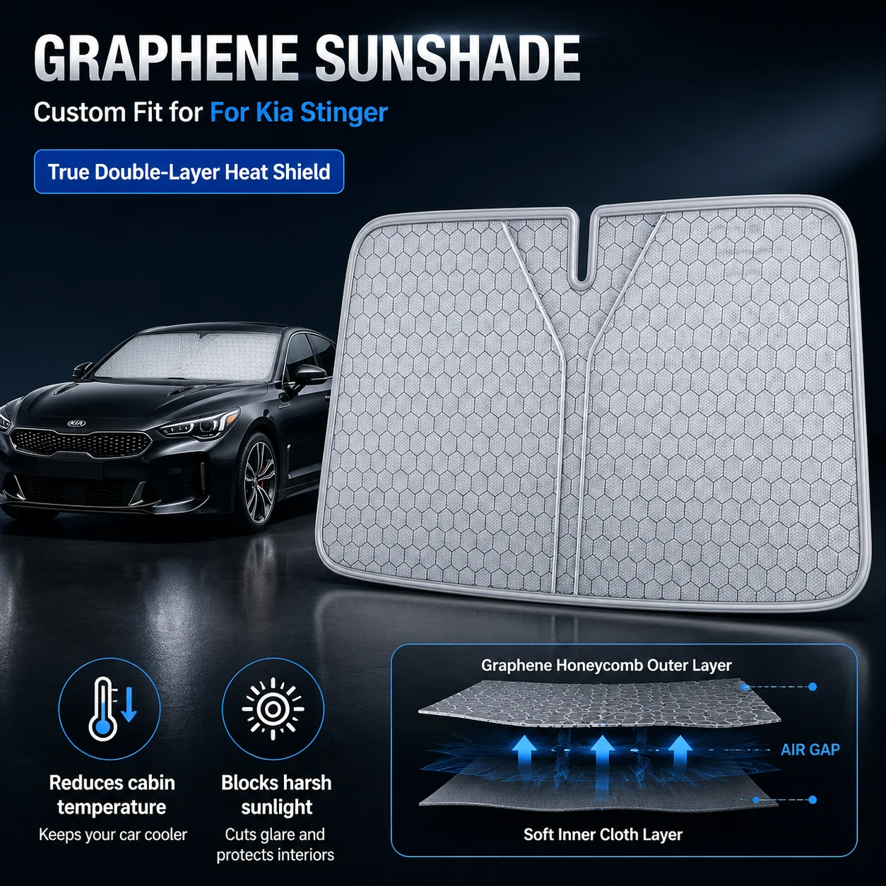For Kia Stinger Graphene Windshield Sunshade Custom Fit Car Sunshade UV Sun Protection Car Accessories