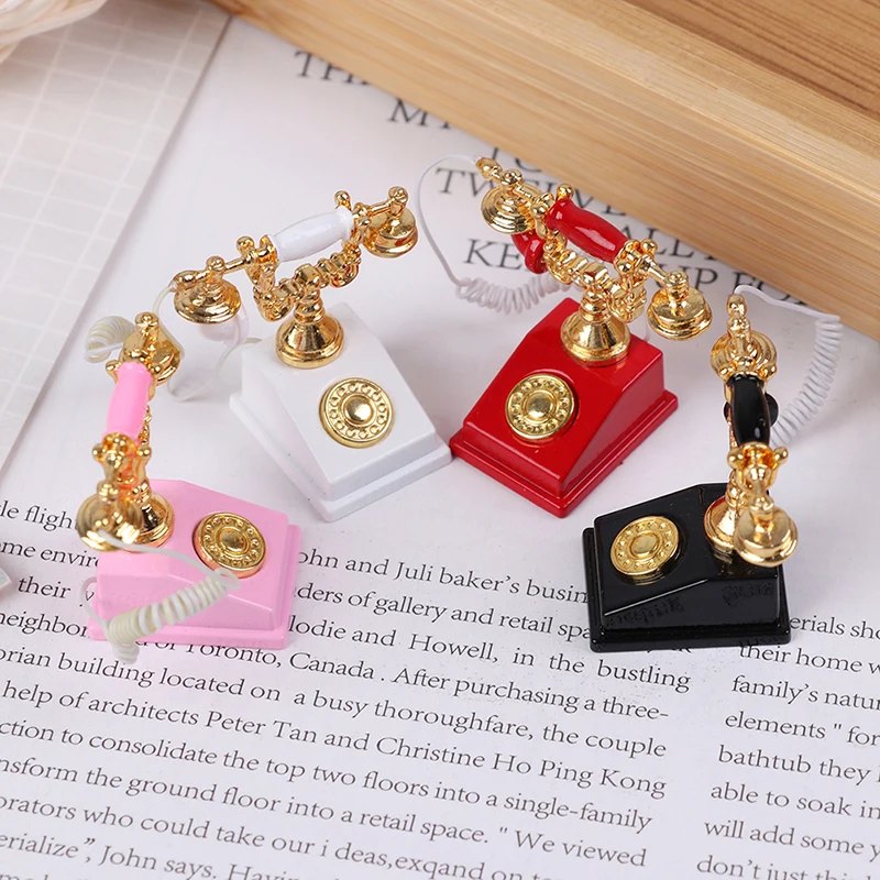 1Pc 1:12 Dollhouse Miniature Vintage Telephone Dollhouse Accessory Realistic Retro Phone Model for Doll House Display
