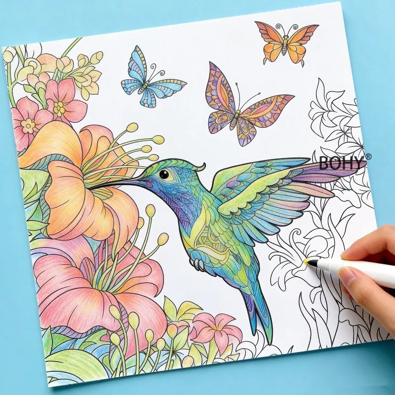 An Adult Decompression Coloring Book, Include Themes Like Flowers, Peacocks, Fairy Tales, and Treehouses, 12 Large-sized Pages