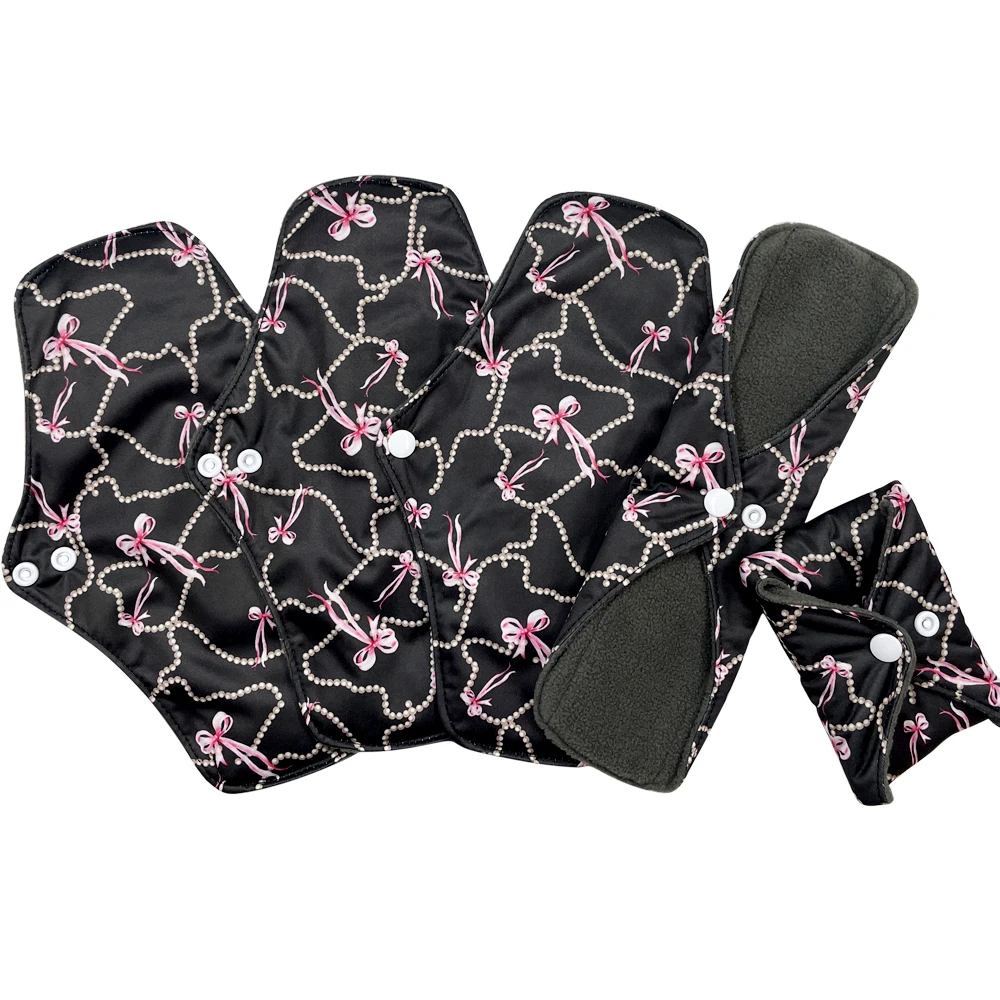Reusable Sanitary Pads for Women Daily Periods, Bamboo Charcoal Washable Sanitary Napkins, Absorbent Printed Menstrual Pads 5pcs