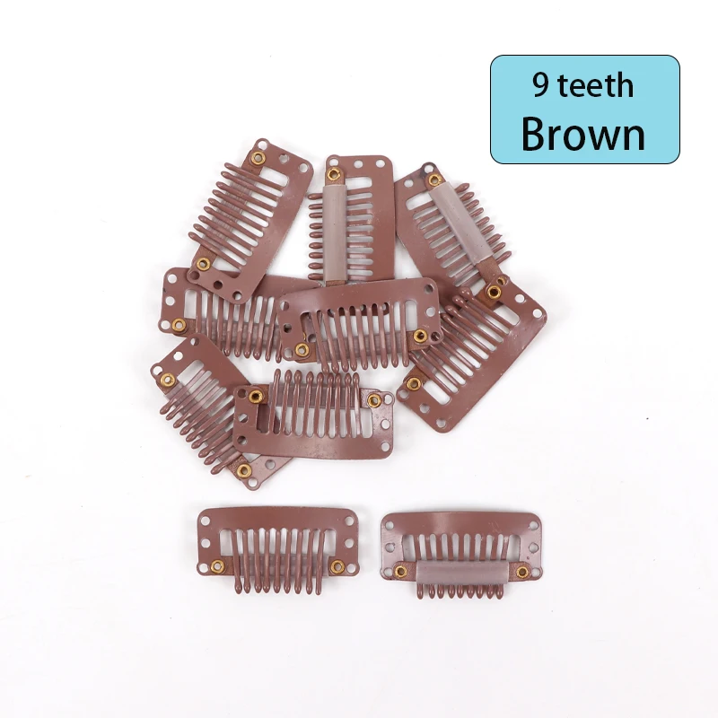 10Pcs 32Mm Hair Clips U-Shape Metal Clips For Hair Extensions 9-Teeth Wig Clip For Women Wig Accessories Black Brown Beige