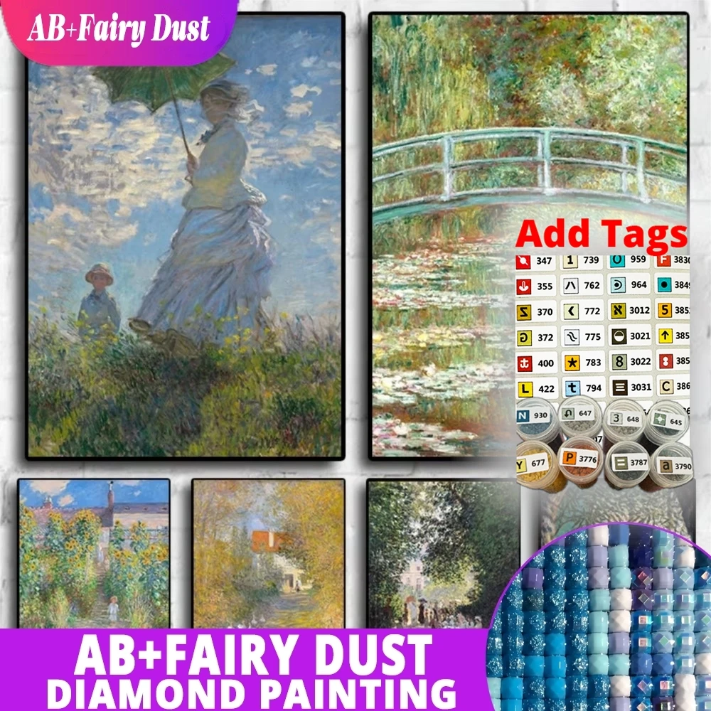 

Наклейки AB Fairy Dust DMC с изображением знаменитых произведений искусства Клода Моне, алмазная живопись, настенное искусство, картина для спальни, офиса, домашнего декора, подарок AB