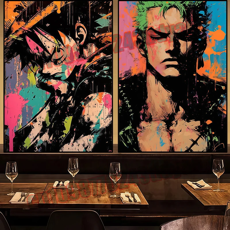 

Anime One Piece Poster, Luffy, Zoro, Sanji, Paint, HD Printing Canvas Painting, Suitable for Bar Home Wall Artwork Decorations