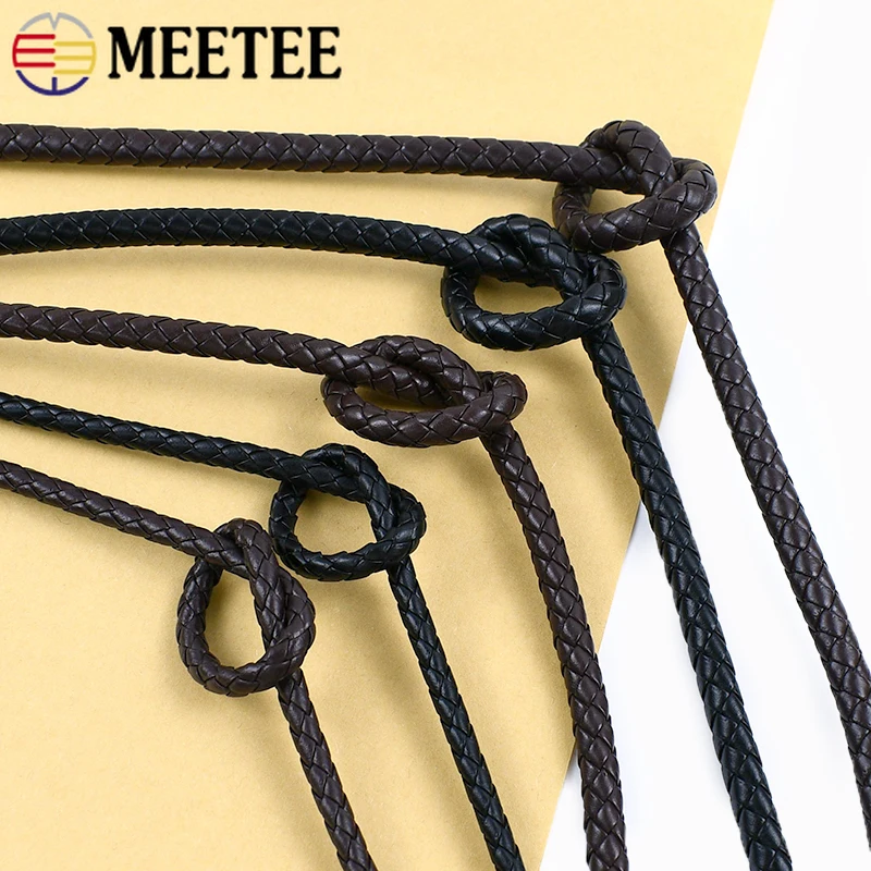 

5M 3-12mm Braided Round Cord PU Leather Rope Backpack Handle Bag Strap Bracelet Decor Ropes DIY Sewing Leathers Crafts Materials