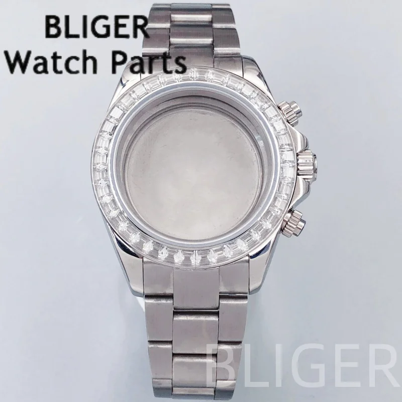 BLIGER VK63 caja de 40mm cronógrafo de acero inoxidable bisel de diamante indica cristal de zafiro buceo para movimiento de cuarzo VK63 VK63A