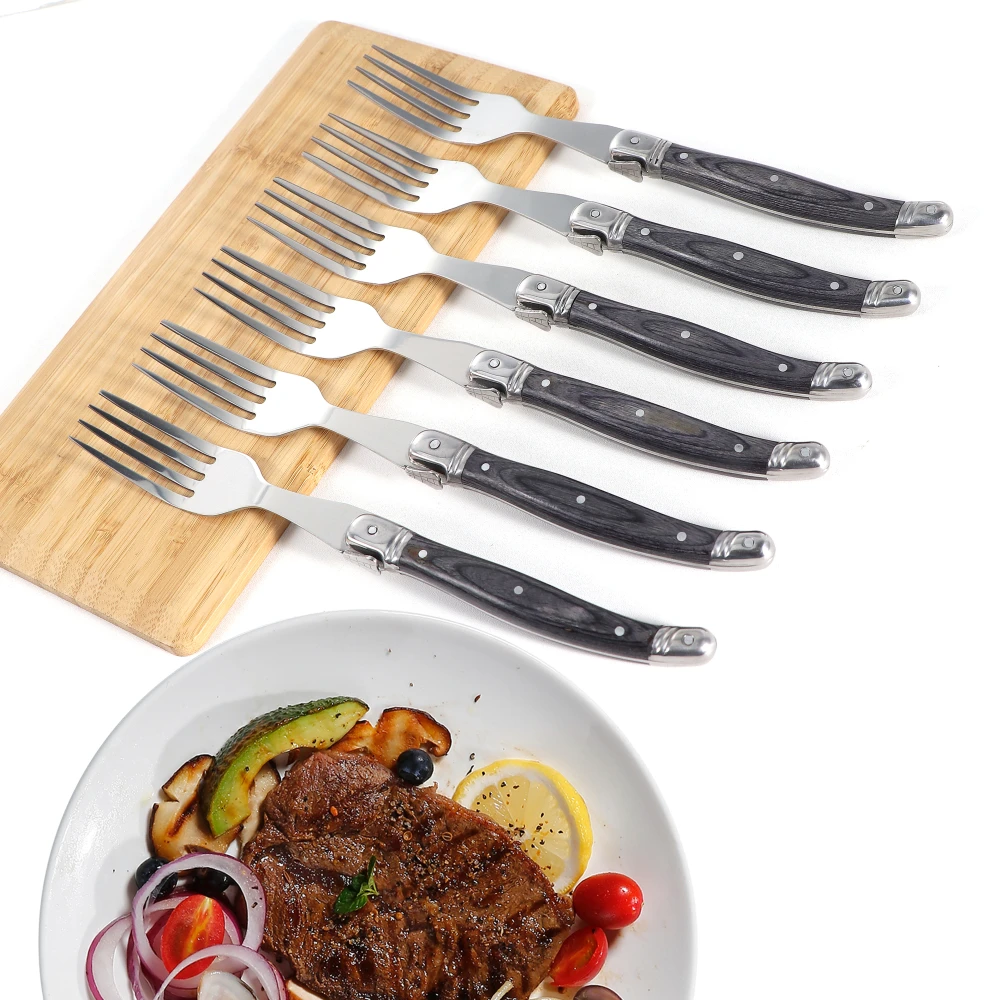 

Jaswehome Stainless Steel 4/6/8pcs Forks Set Carving Fork Grey Pakka Wood Handle Salad Fruit Forks Flatware Durable Steak Forks