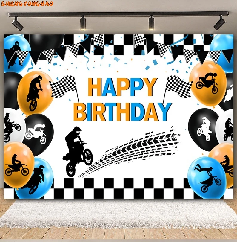 Ballons de course de motocross pour enfants, arrière-plan de fête d'anniversaire, studio photo, thème de moto Bckdrop, voiture de course, garçon