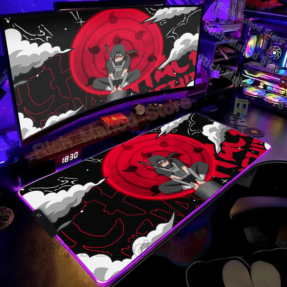 

RGB Japan Cool Anime Mouse Pad Gaming Keyboard Mat XXL N-narutoS Mousepad PC Gamer U-uchiha Extended Desk Mat LED Glowing Carpet