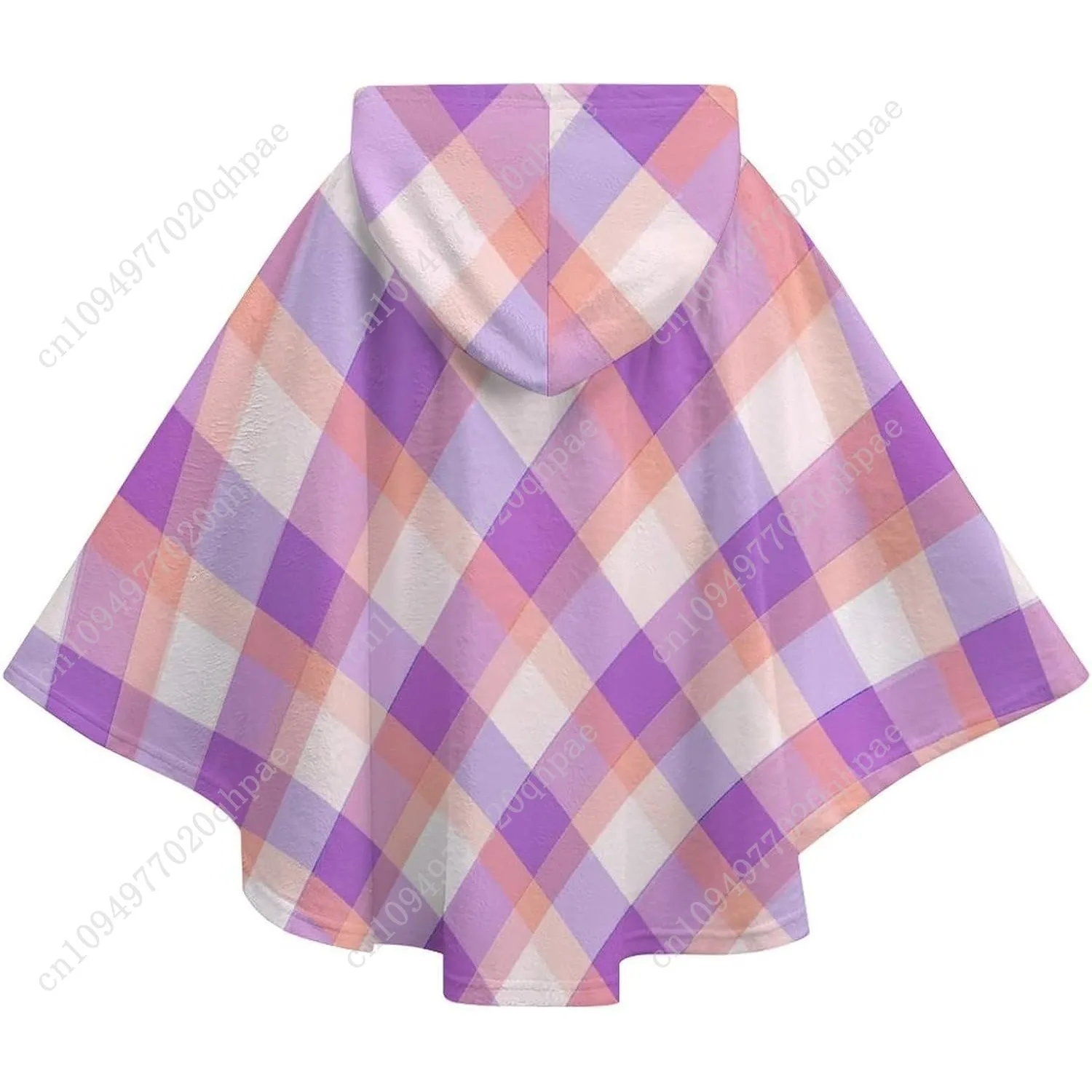 Gezellige flanellen deken trui, paarse geruite oversized hoodie met zakken voor kinderen en tieners