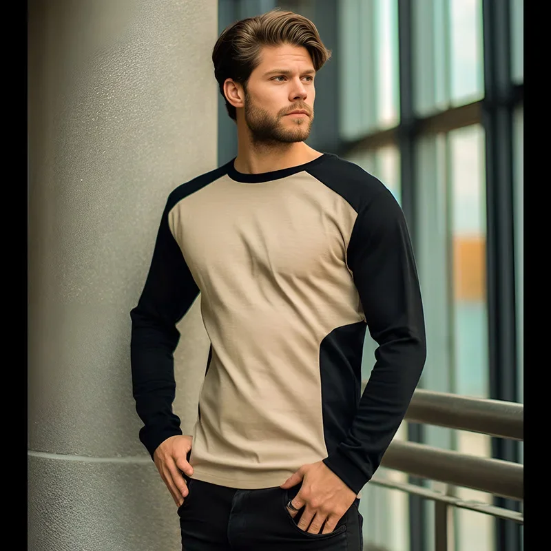 

2024 Autumn/Winter New Long Sleeve T-shirt Men's Underlay Shirt Colored Round Neck Pullover Men's Long Sleeve T-shirt