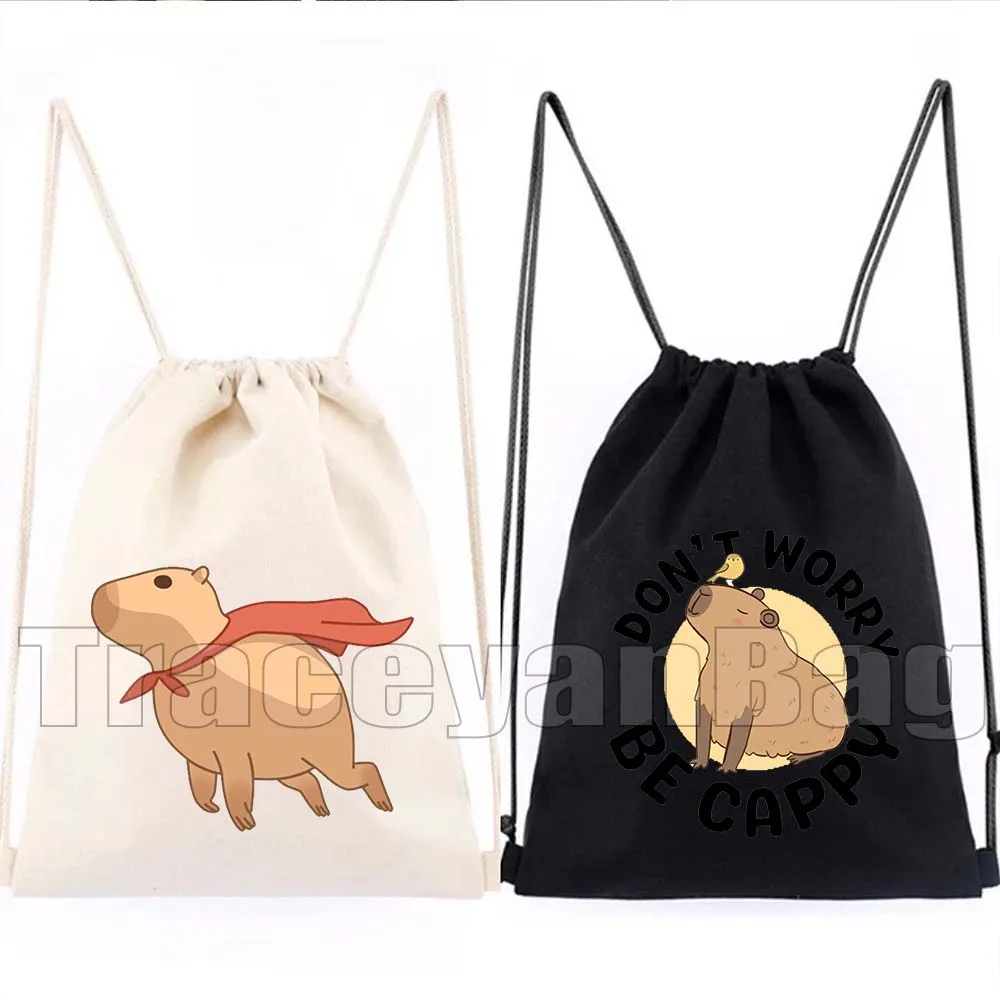 

Cute Cartoon Capybara Animal Capybara with Daisy Flower Be Cappy Drawstring Bags Soccer Backpack Gym Sackpack Gifts String Bag