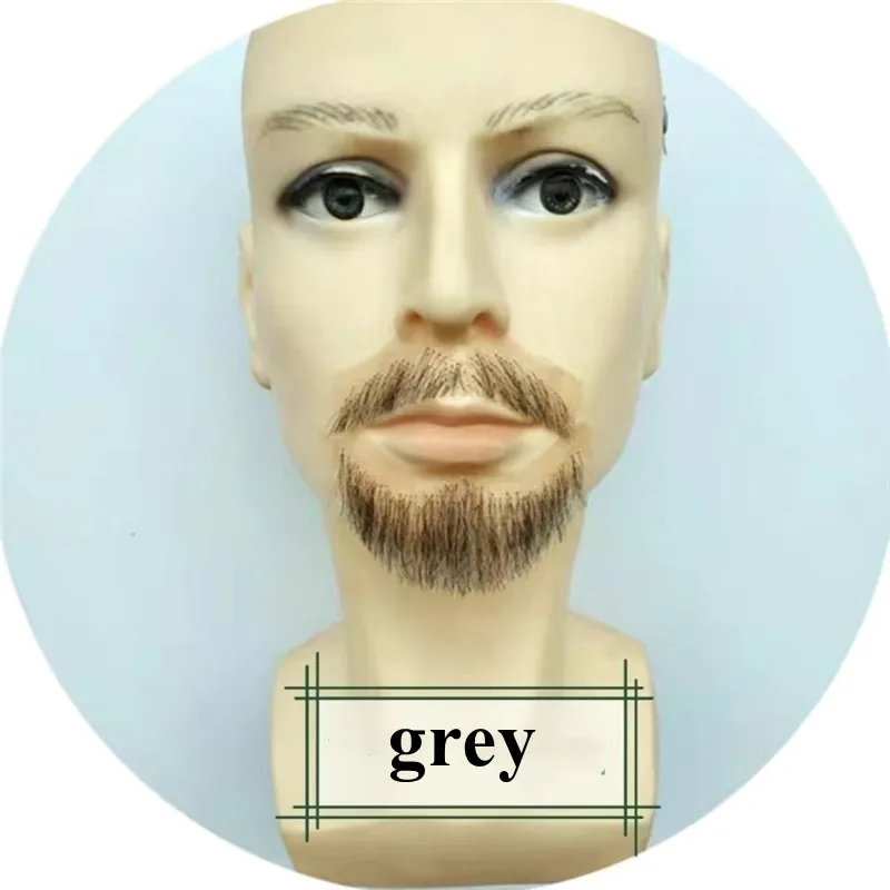 Czarno-szary sztuczny wąsy dla mężczyzn naturalne włosy jaka niewidoczna szwajcarska koronka czarna prosta gruba sztuczna broda do makijażu