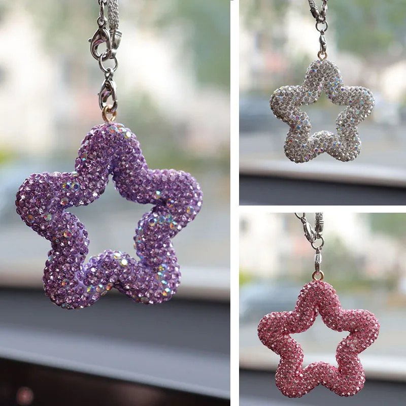 Five-Pointed Star Polymer Clay Car Charm with Crystal Rhinestones - Rearview Mirror Pendant