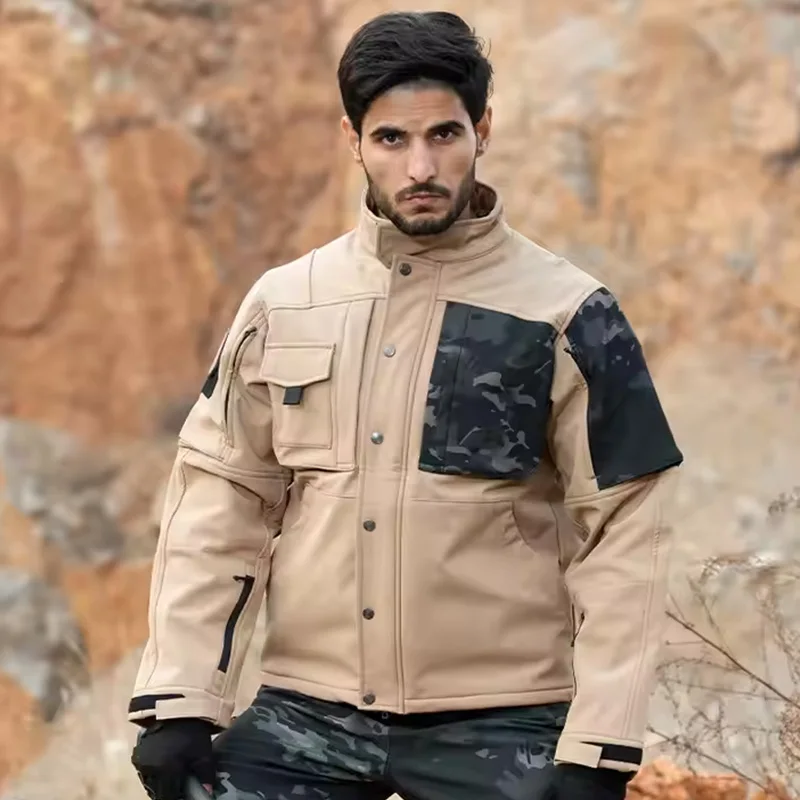 Mens Tactical Fleece Jacket for Winter Camouflage Outdoor Camping Windproof Coat Middle East Waterproof Y2K Zipper Oversized Top