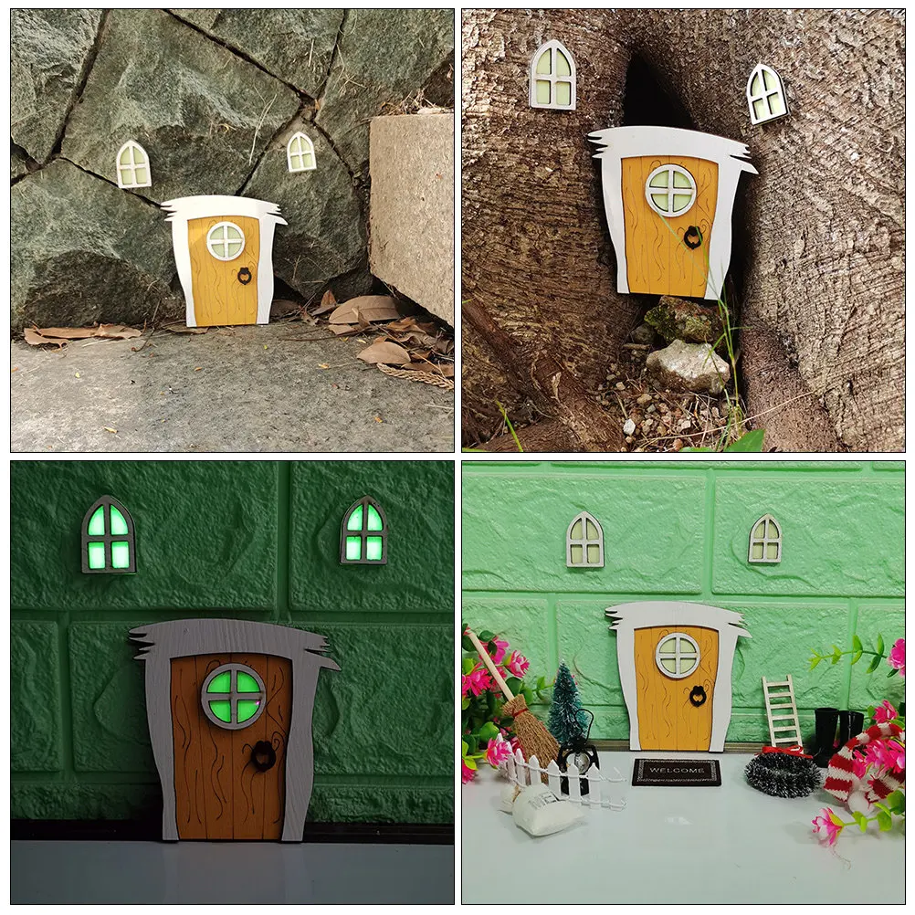 

1Set Miniature Wooden Fairy Door Decoration Creative Tiny House Garden Door Window Ornament Outdoor Indoor Landscape Scene Decor