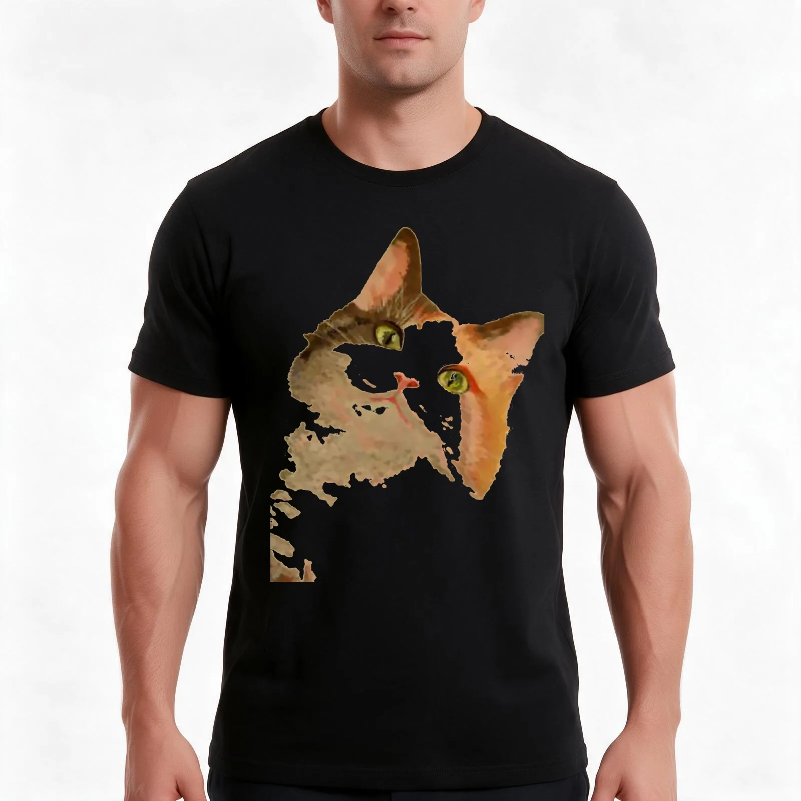 I'm All Ears - Cute Calico Cat Portrait T-Shirt Summer Casual Cotton Tee Oversized Streetwear Tops Vintage Graphic Print