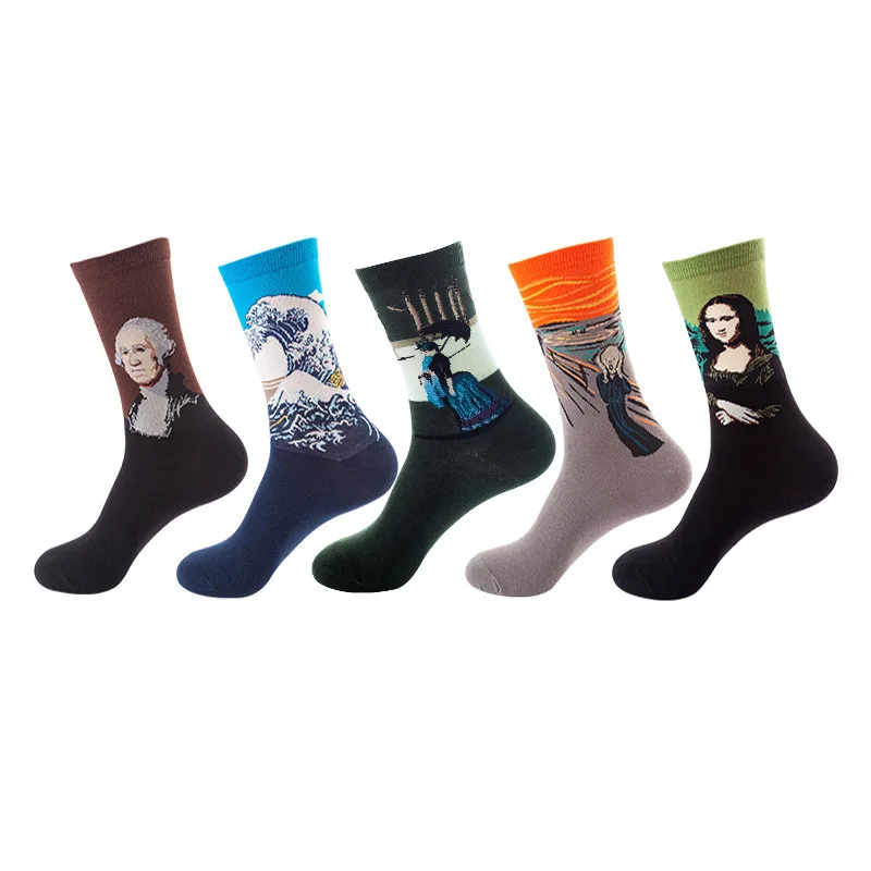 Oil Painting Series Spring Autumn Men Socks Funny Socks Harajuku Retro Women Art Crew Tide Socks Hot Dropshipping Novelty Sox