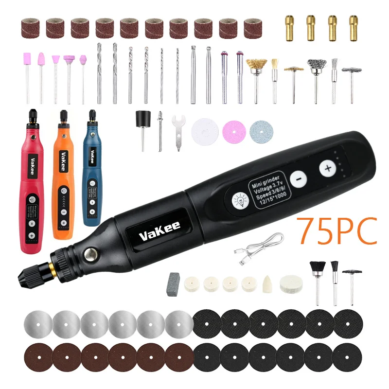 

Набор электрических роторных инструментов Vakee, оснащенный аккумулятором 3,7 В, 2000 мАч и множеством аксессуаров, для гравировки и полировки ювелирных изделий.