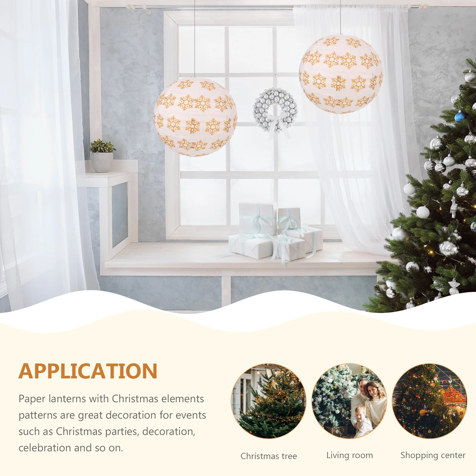 

Christmas Paper Lantern Snowflake Printed Hanging Lantern Decorations Xmas Party Decor Indoor Outdoor Paper Lanterns