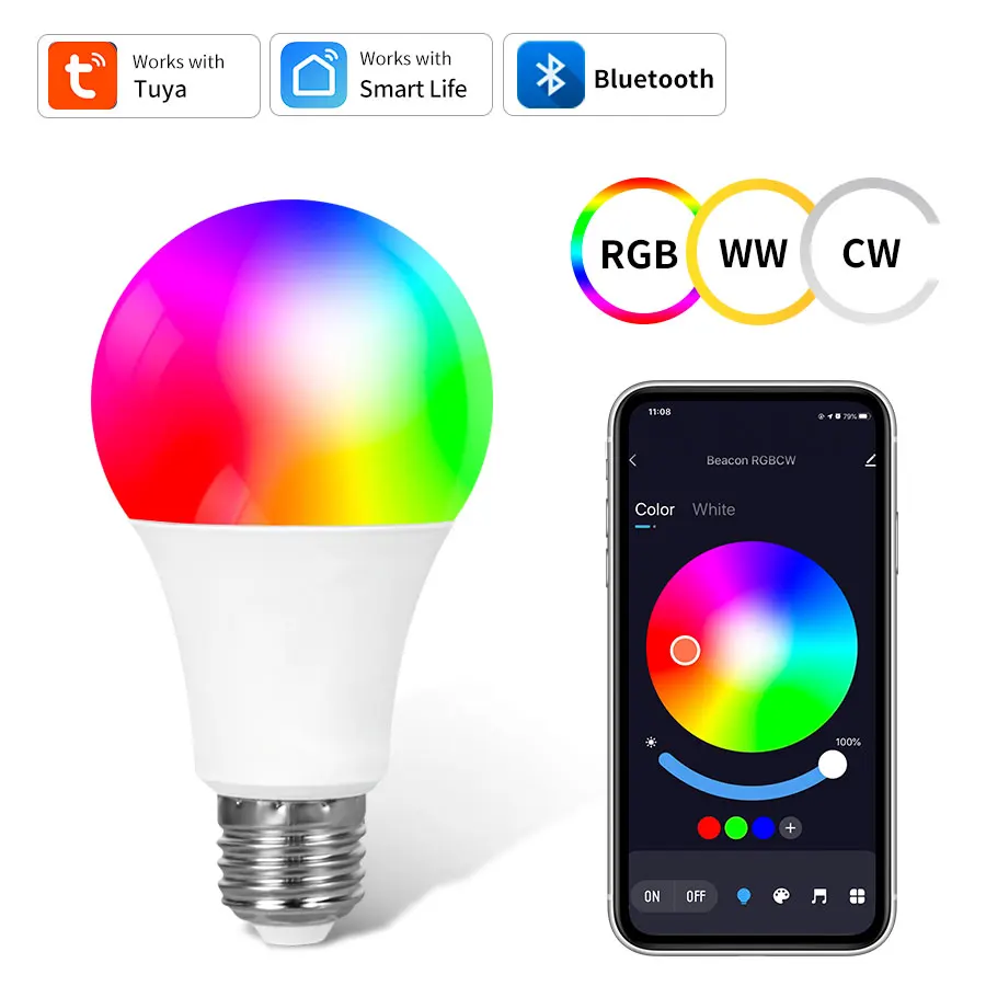 

Tuya Smart Bluetooth LED Light Bulbs E27 220V 9W 15W 18W RGB Lamp APP Control Dimmable Timer Bulbs For Bedroom Living Room Decor