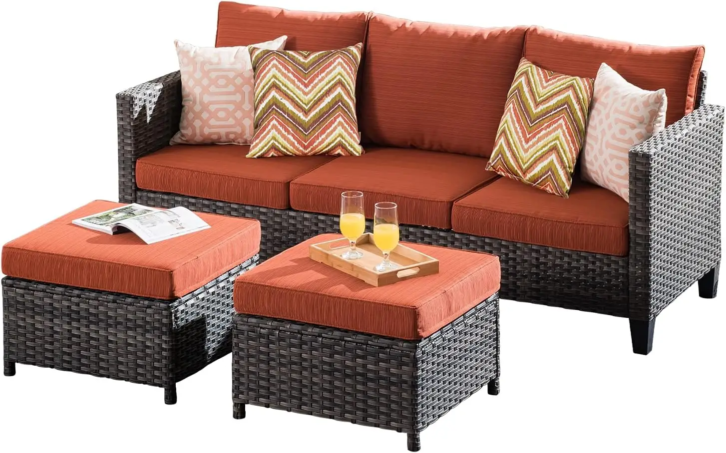 

Patio Sofa Outdoor Furniture 3 Pieces Patio Furniture Set Sectional Conversation Set All Weather Wicker Rattan Sofa Couch