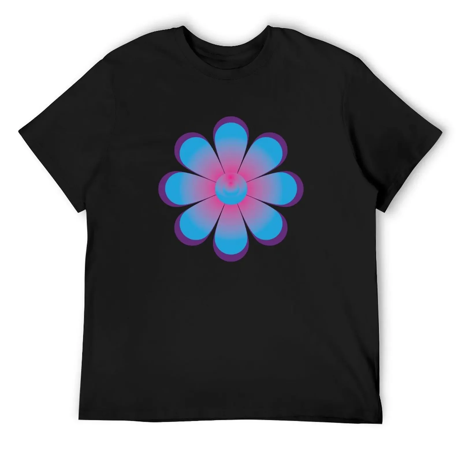 

70s Style Large Hot Pink and Blue Daisy Flowers on a Deep Purple Background T-Shirt anime boys whites oversized t shirts for men