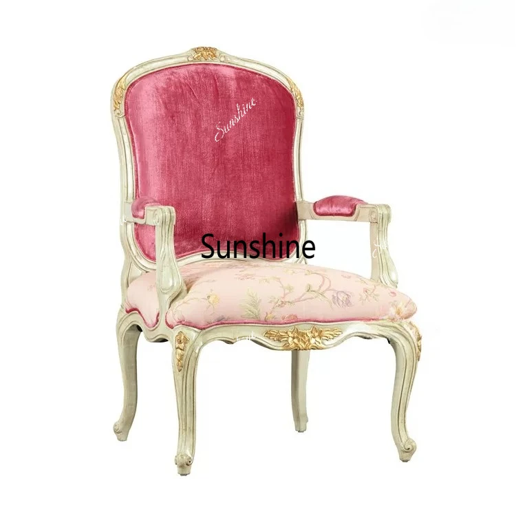 

French solid wood gold foil single sofa living room bedroom carved leisure chair