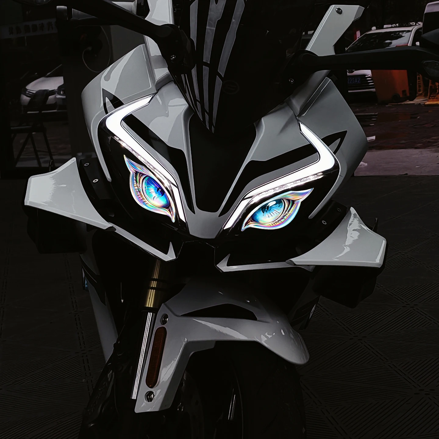 2PCS 3D Motorcycle Stickers Cat Eye Design Rearview Mirror Car Decorative Decals