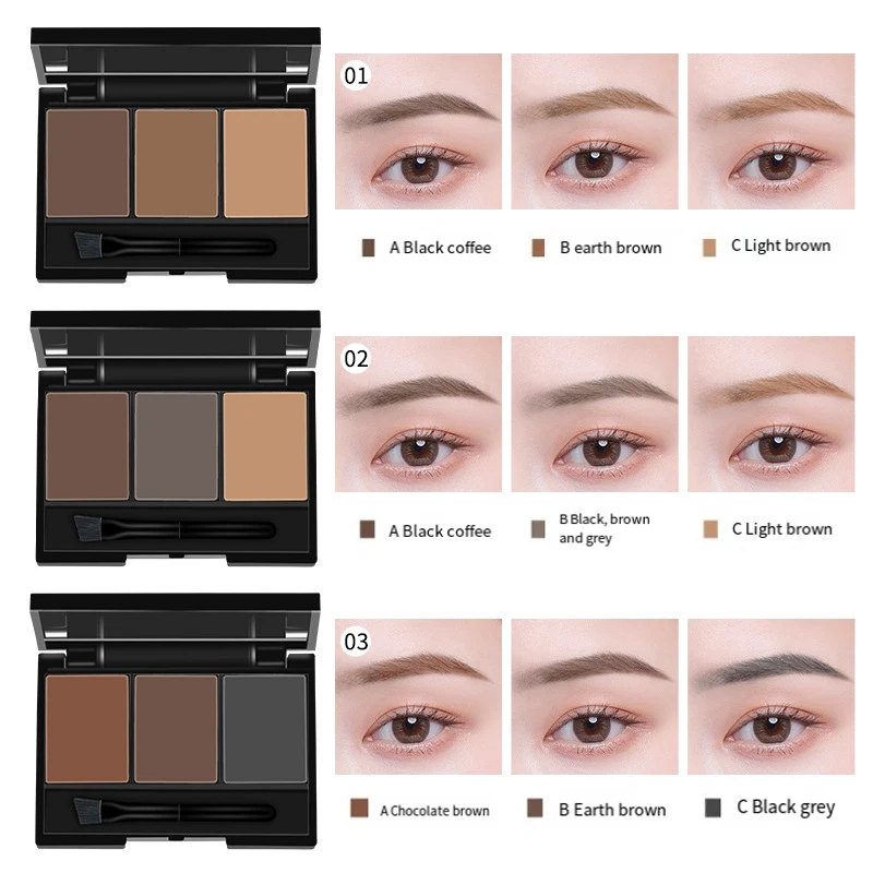 Eyebrow Powder Palette Cosmetic Brand Eye Brow Enhancer Professional Waterproof Makeup Eye Shadow With Brush Mirror Box 3 Color