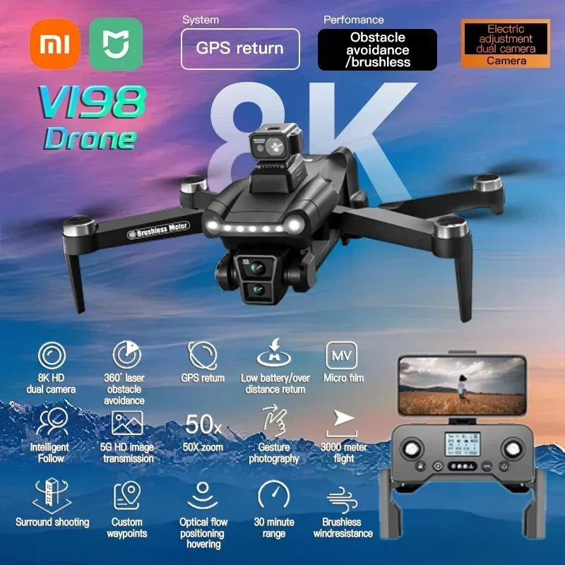 

XIAOMI MIJIA V198GPS Drone 8K Profesional HD Camera Brushless Obstacle Avoidance Aerial Optical Foldable Quadcopter Mini Drone