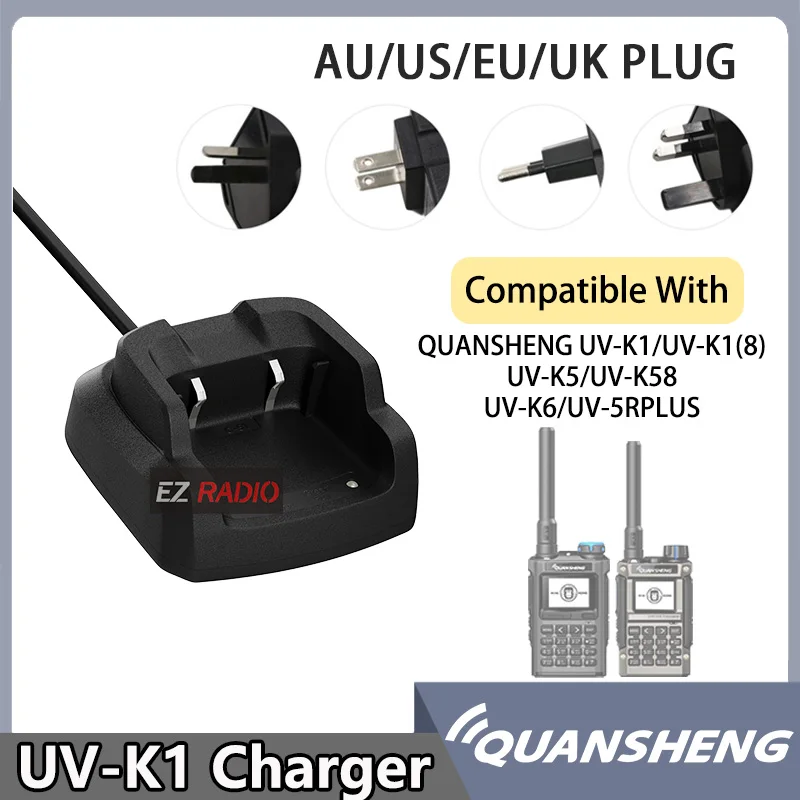 Quansheng UV-K1 Desktop Charger UV-K6 UV-5R Plus UV-K1(8) Battery Charger Power Adapter UV-K5 Base Charge US/EU/UK/AU Plug 1/2pc